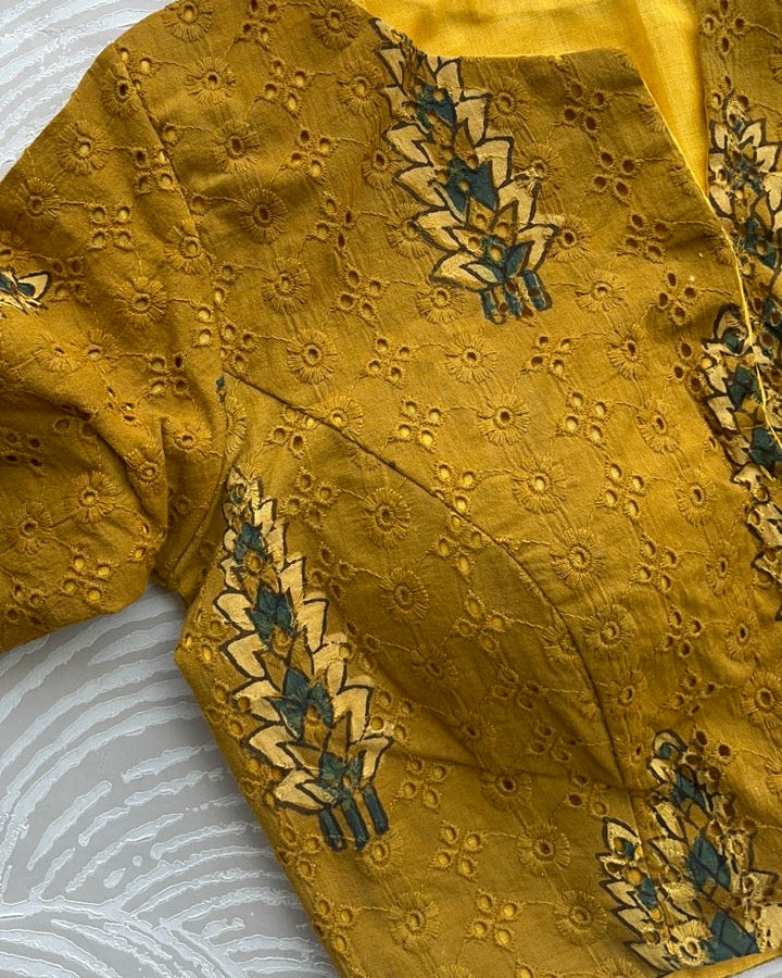 Mustard Yellow Cotton Smart Neck Office Blouse