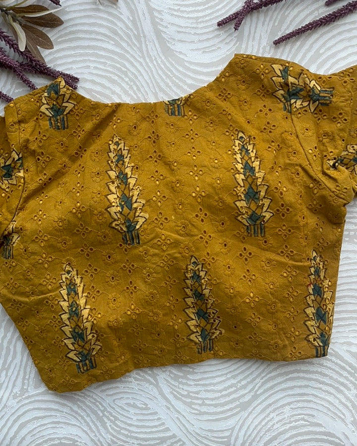 Mustard Yellow Cotton Smart Neck Office Blouse