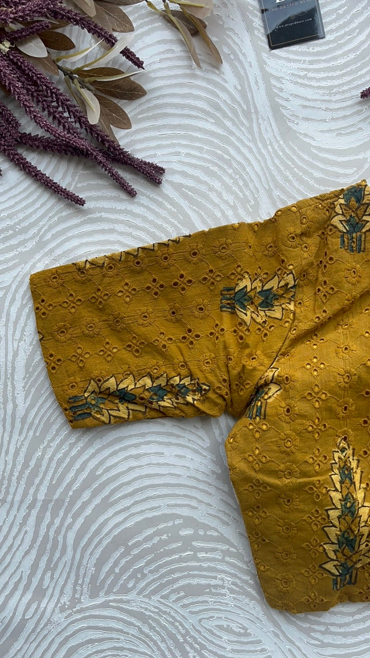 Mustard Yellow Cotton Smart Neck Office Blouse