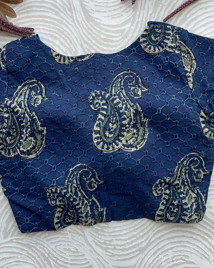 Indigo Cotton Smart Neck Office Blouse