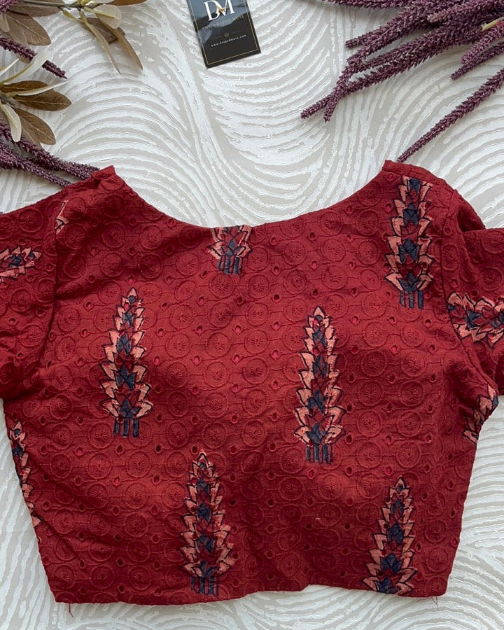 Red Cotton Smart Neck Office Blouse