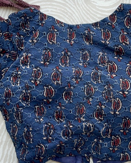 Indigo Cotton Smart Neck Office Blouse