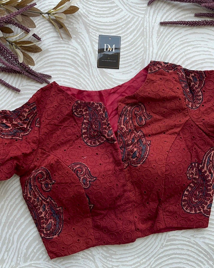 Red Cotton Smart Neck Office Blouse