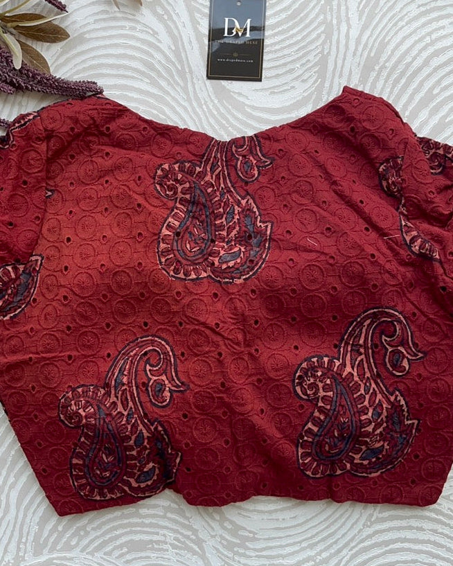 Red Cotton Smart Neck Office Blouse