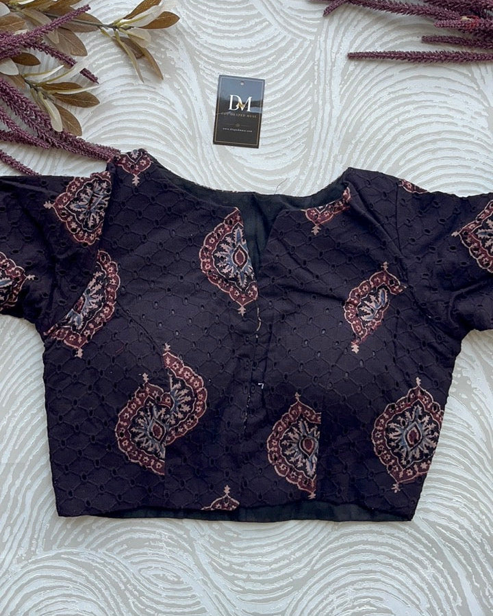Black Cotton Smart Neck Office Blouse