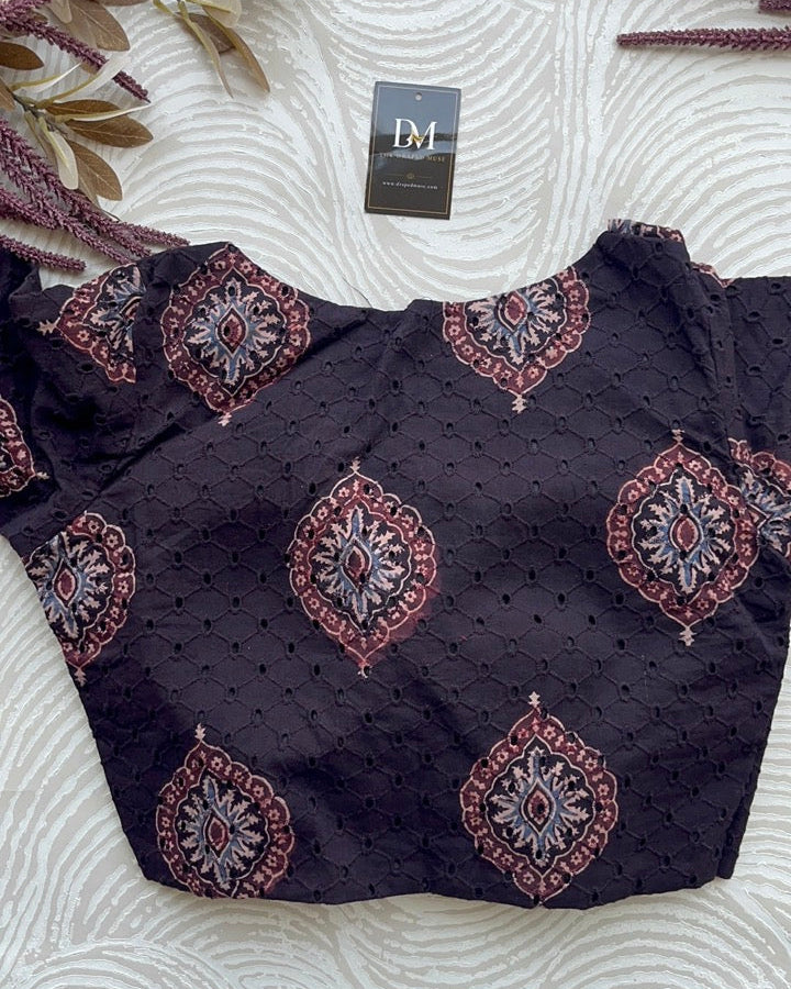 Black Cotton Smart Neck Office Blouse
