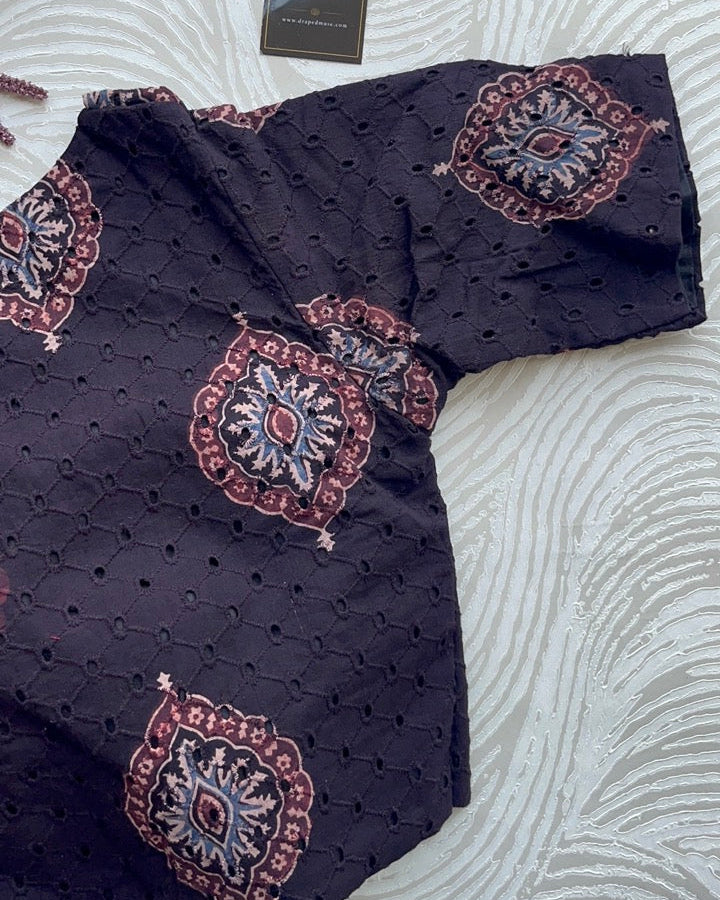 Black Cotton Smart Neck Office Blouse
