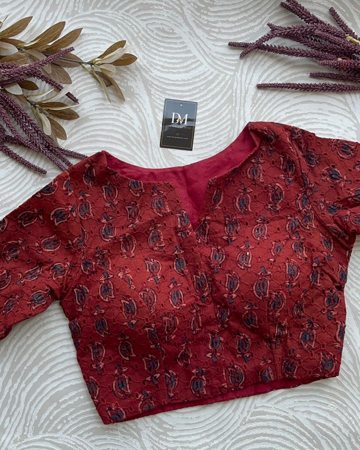 Red Cotton Smart Neck Office Blouse