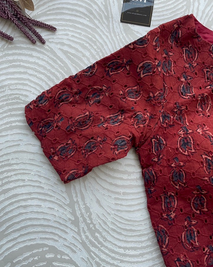 Red Cotton Smart Neck Office Blouse