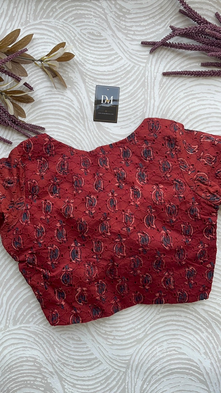 Red Cotton Smart Neck Office Blouse