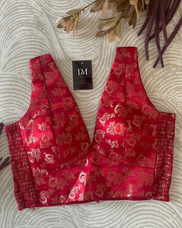 Red Banarasi Stretchable Blouse Sleeveless