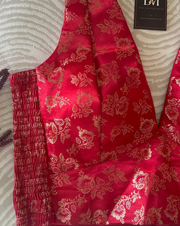 Red Banarasi Stretchable Blouse Sleeveless