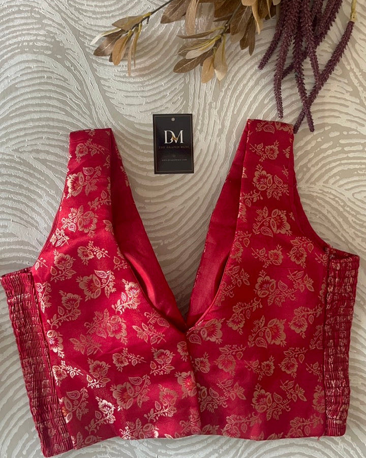 Red Banarasi Stretchable Blouse Sleeveless