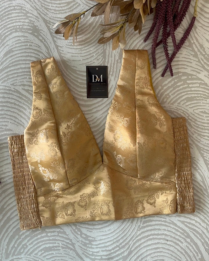 Gold Banarasi Stretchable Blouse Sleeveless