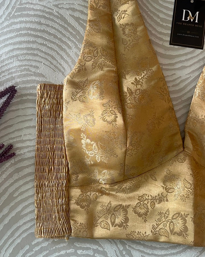 Gold Banarasi Stretchable Blouse Sleeveless