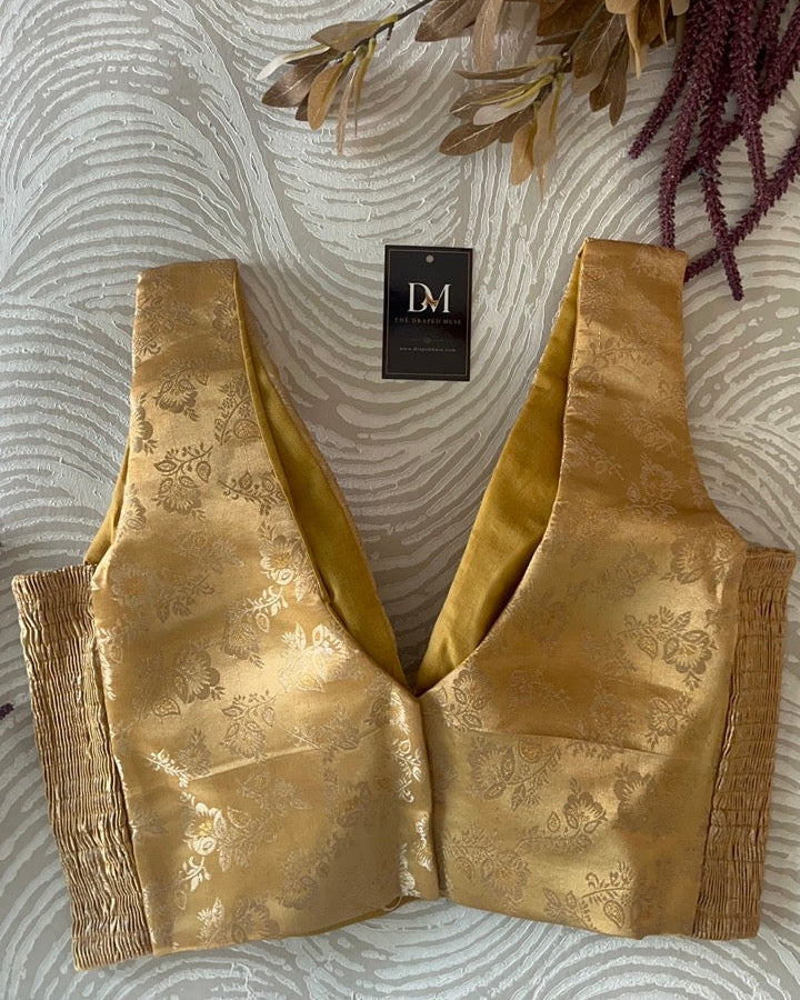 Gold Banarasi Stretchable Blouse Sleeveless