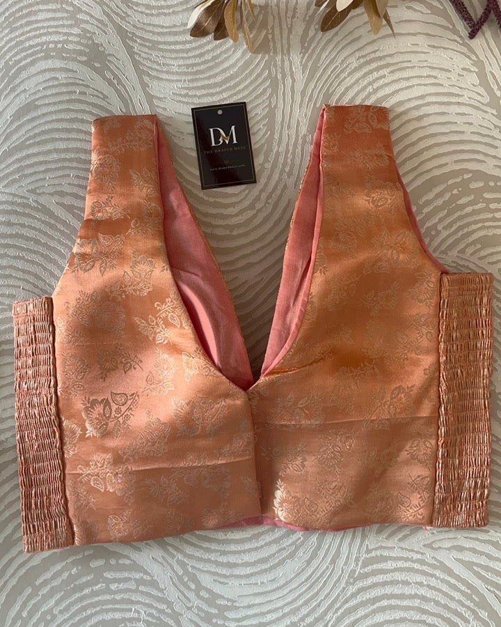Peach Banarasi Stretchable Blouse Sleeveless
