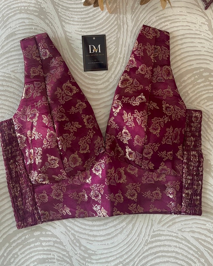 Purple Banarasi Stretchable Blouse Sleeveless