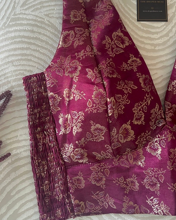 Purple Banarasi Stretchable Blouse Sleeveless