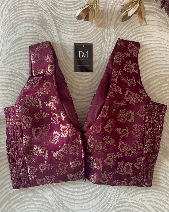 Purple Banarasi Stretchable Blouse Sleeveless
