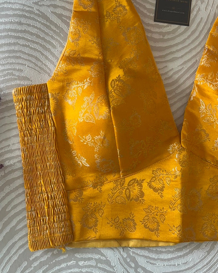 Yellow Banarasi Stretchable Blouse Sleeveless