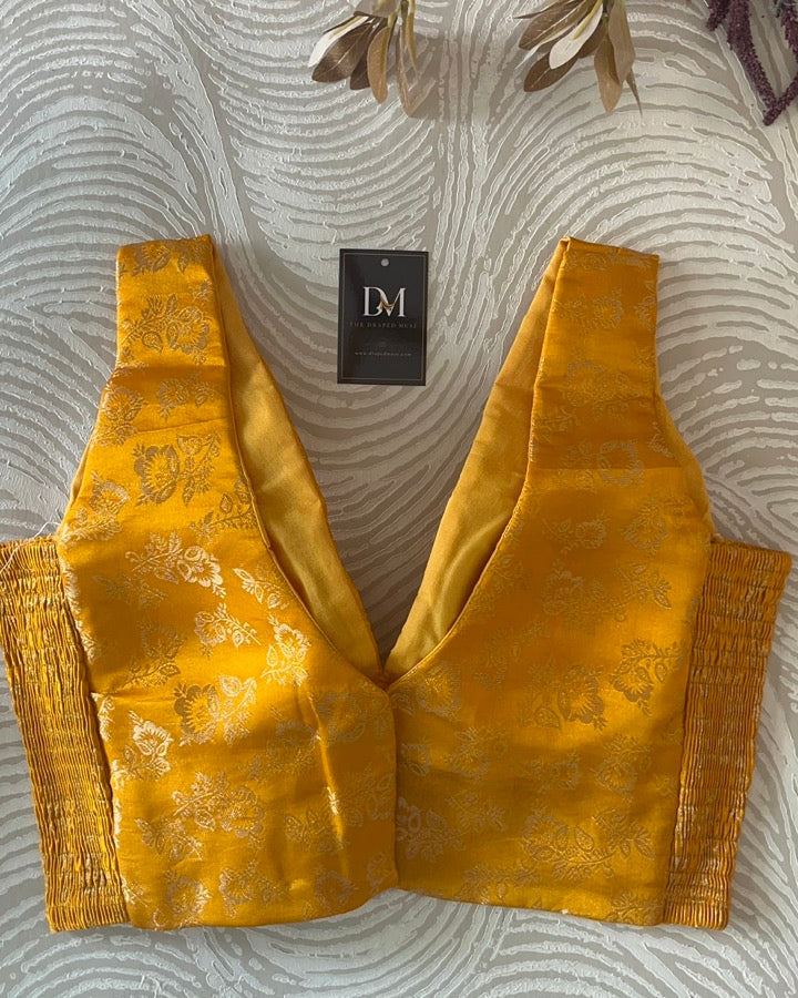 Yellow Banarasi Stretchable Blouse Sleeveless