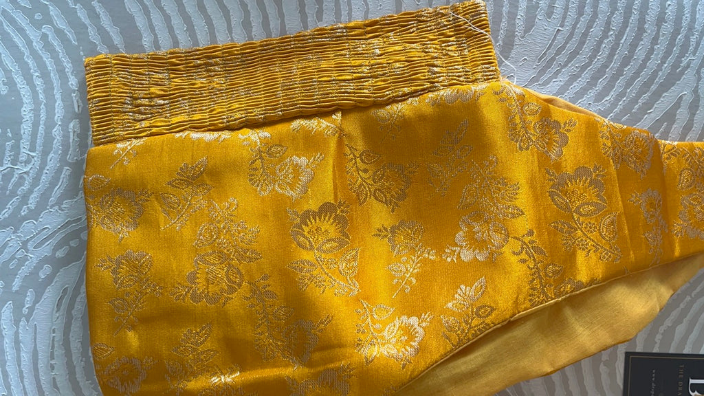 Yellow Banarasi Stretchable Blouse Sleeveless