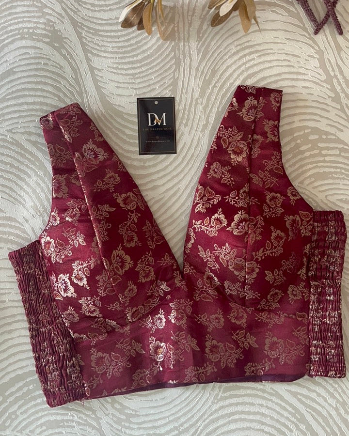 Maroon Banarasi Stretchable Blouse Sleeveless