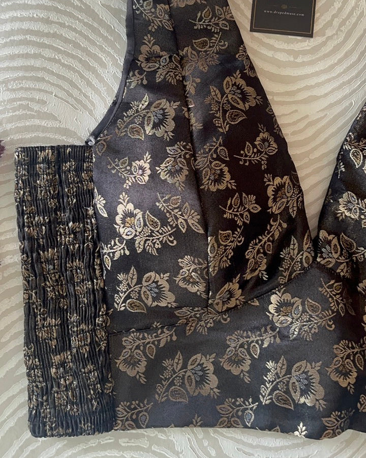 Black Banarasi Stretchable Blouse Sleeveless