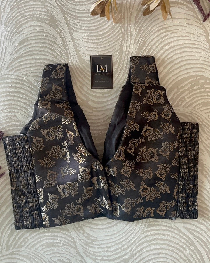 Black Banarasi Stretchable Blouse Sleeveless