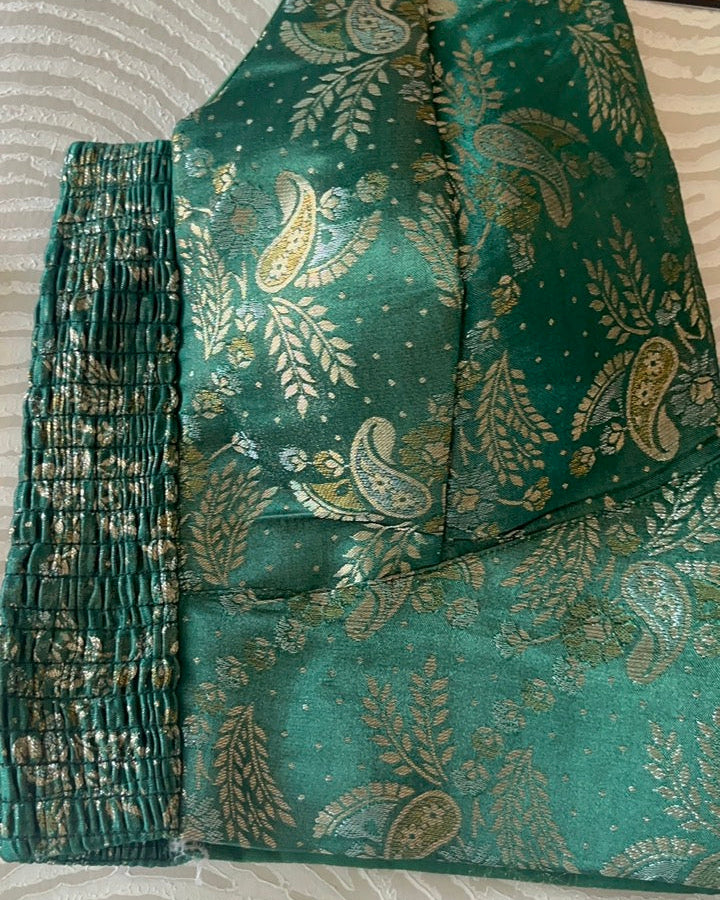 Dark Green Banarasi Stretchable Blouse Sleeveless
