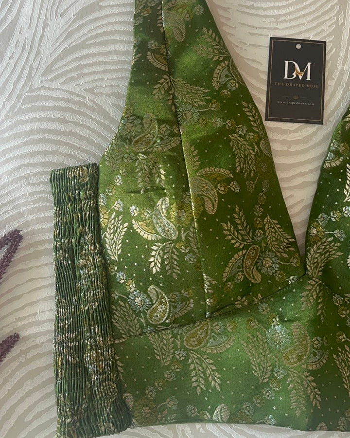 Light Green Banarasi Stretchable Blouse Sleeveless