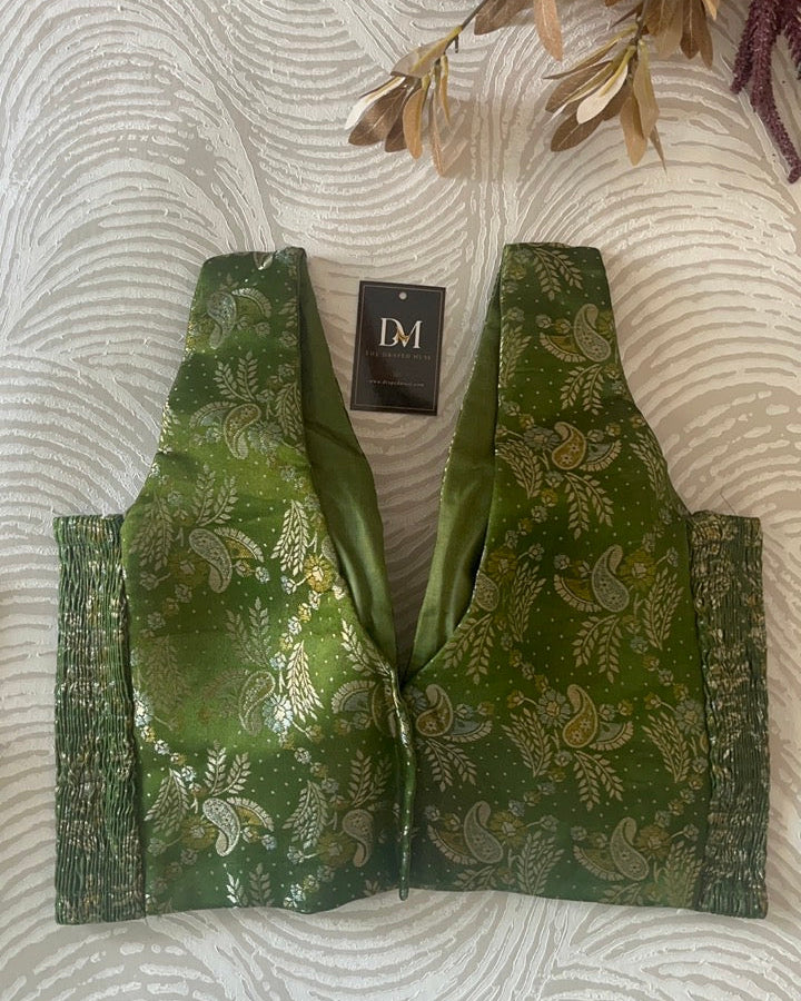 Light Green Banarasi Stretchable Blouse Sleeveless