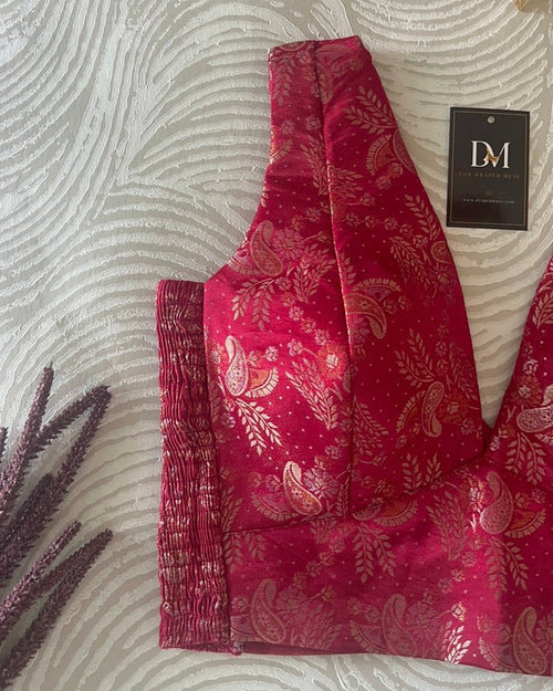 Rani Pink Banarasi Stretchable Blouse Sleeveless