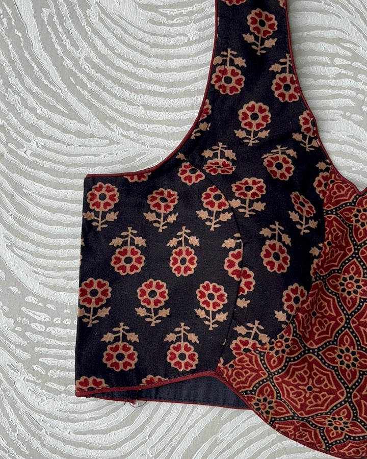 Red And Black Ajrakh Cotton Corset Blouse