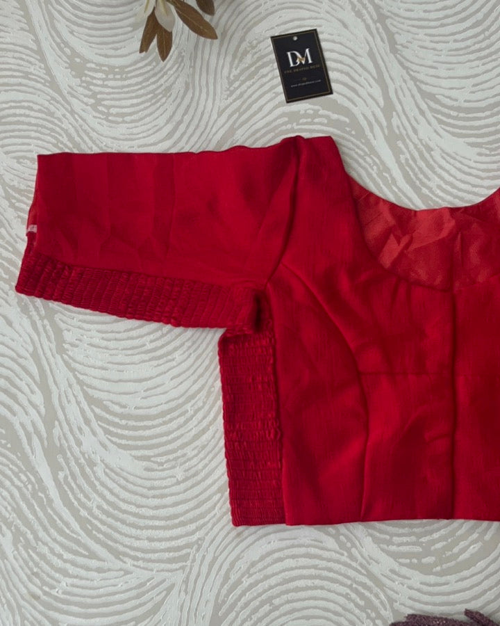 Plus Size Red Plain Stretchable Blouse
