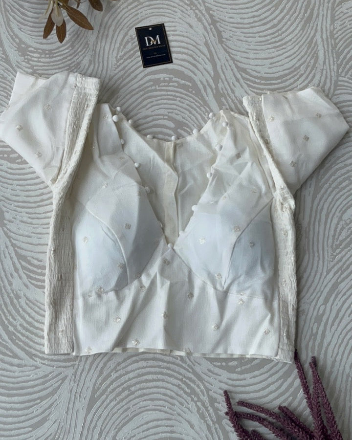 White Crepe Stretchable Blouse with Sleeves