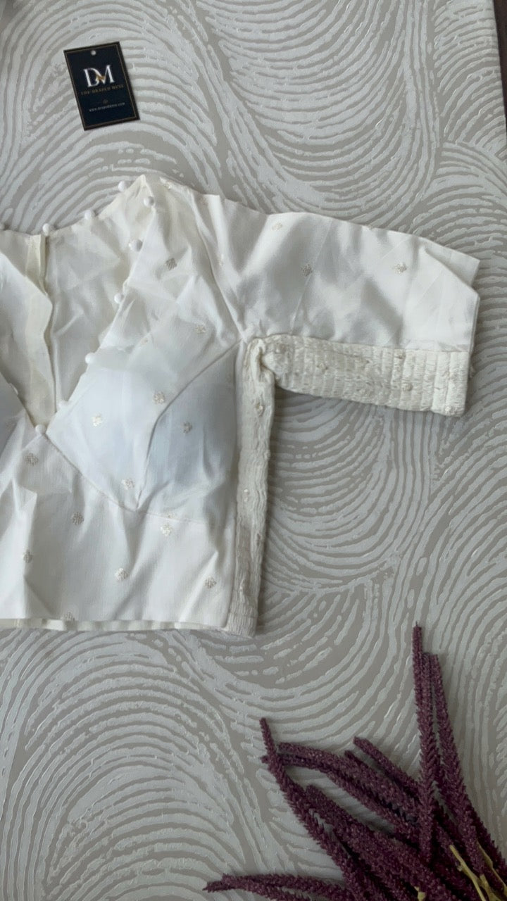 White Crepe Stretchable Blouse with Sleeves