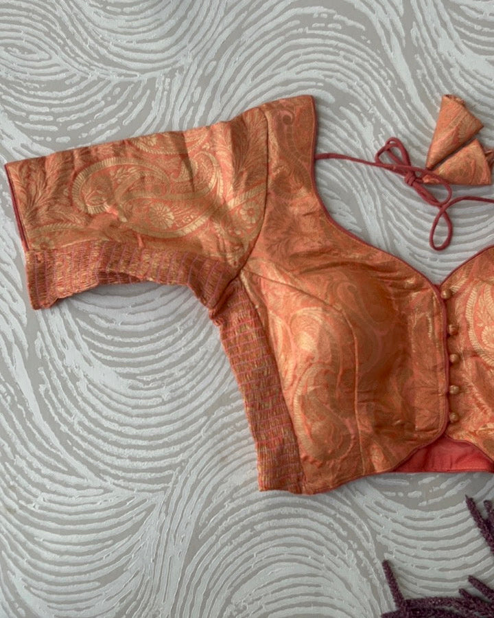 Peach Banarasi Stretchable Blouse