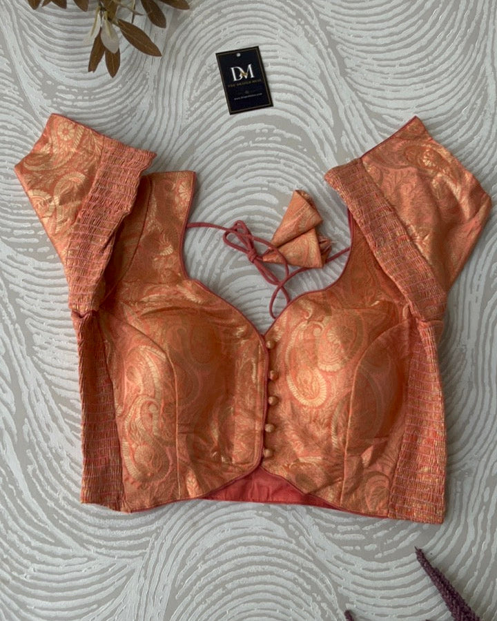 Peach Banarasi Stretchable Blouse