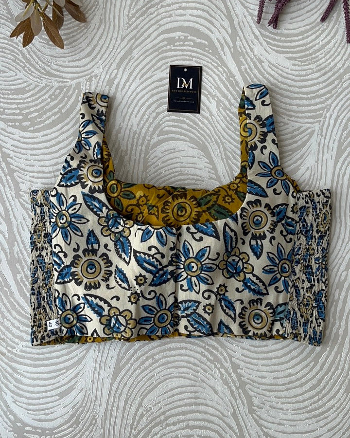 The Dual Muse Reversible Cotton Stretchable Blouse - Mustard & Cream