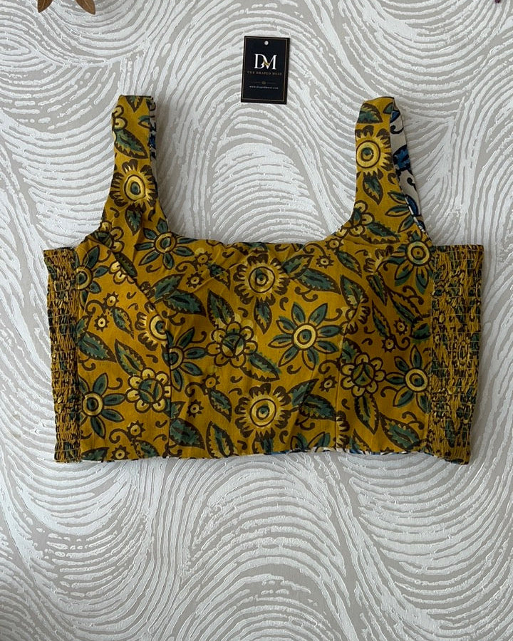 The Dual Muse Reversible Cotton Stretchable Blouse - Mustard & Cream