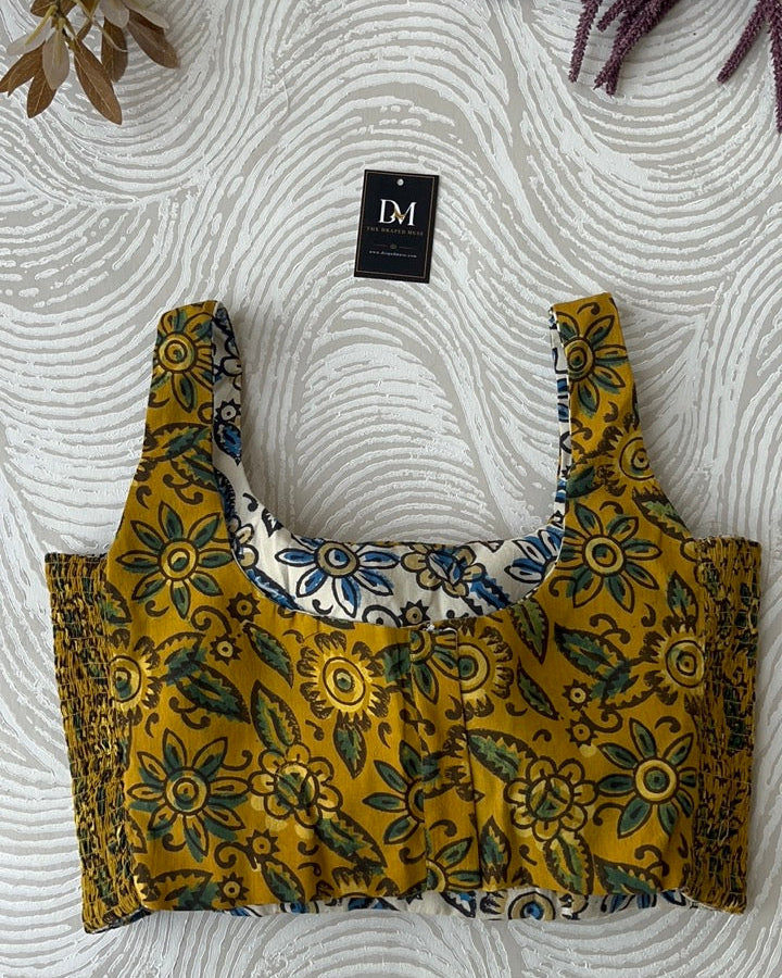 The Dual Muse Reversible Cotton Stretchable Blouse - Mustard & Cream