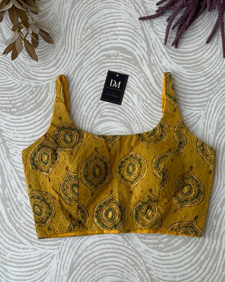 Mustard Ajrakh Blouse on Hakoba Cotton