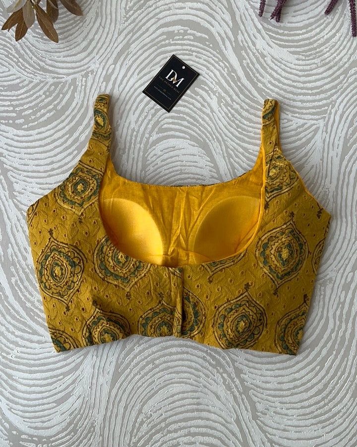 Mustard Ajrakh Blouse on Hakoba Cotton