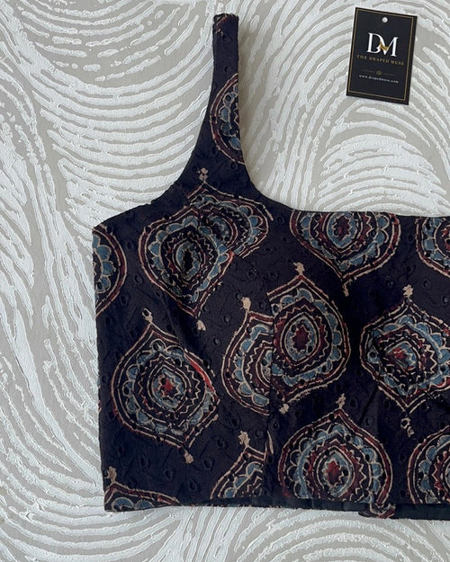 Black Ajrakh Blouse in Premium Hakoba Cotton