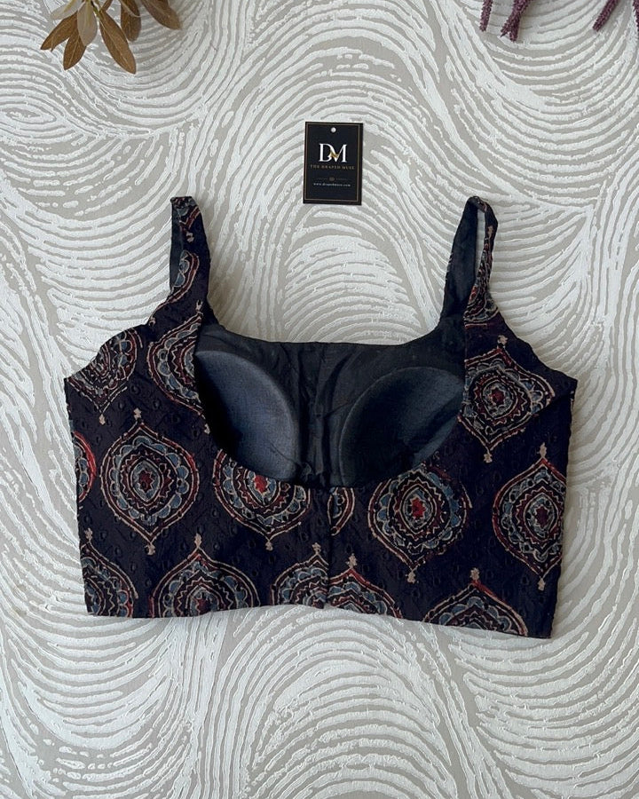 Black Ajrakh Blouse in Premium Hakoba Cotton