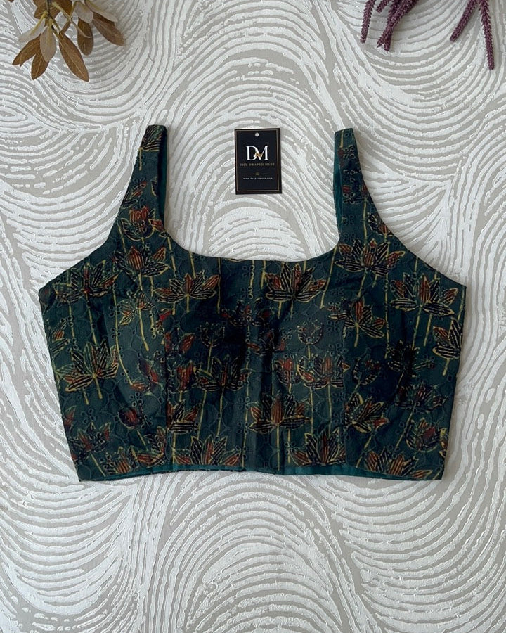 Green Ajrakh Blouse in Premium Hakoba Cotton