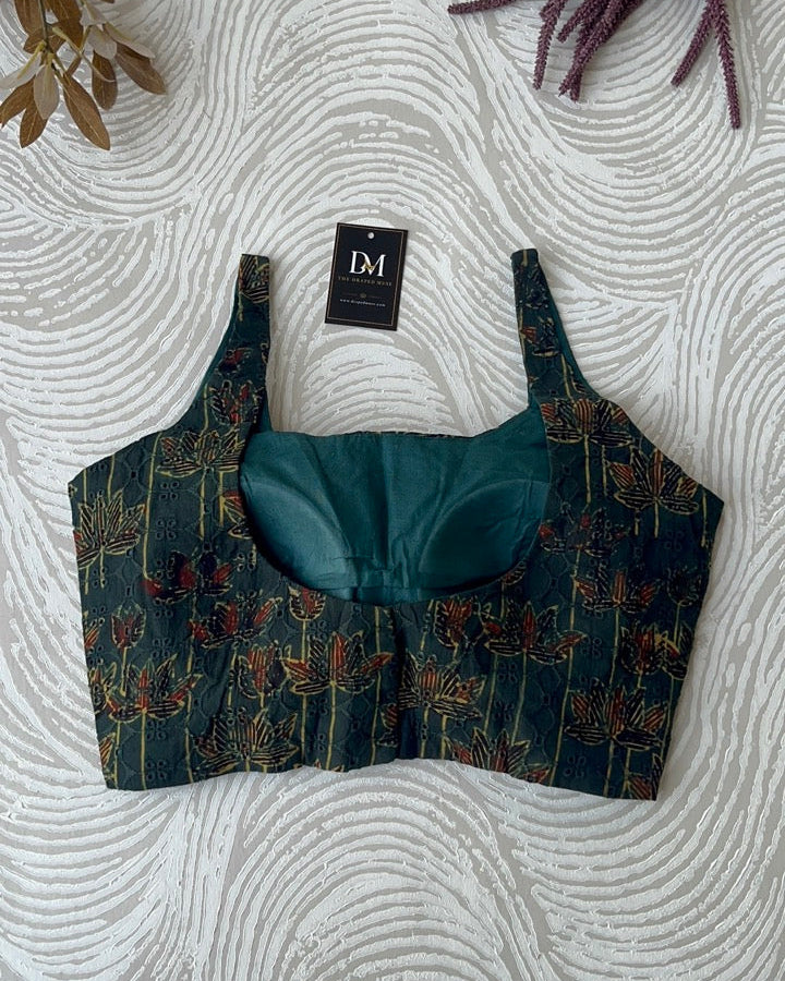 Green Ajrakh Blouse in Premium Hakoba Cotton
