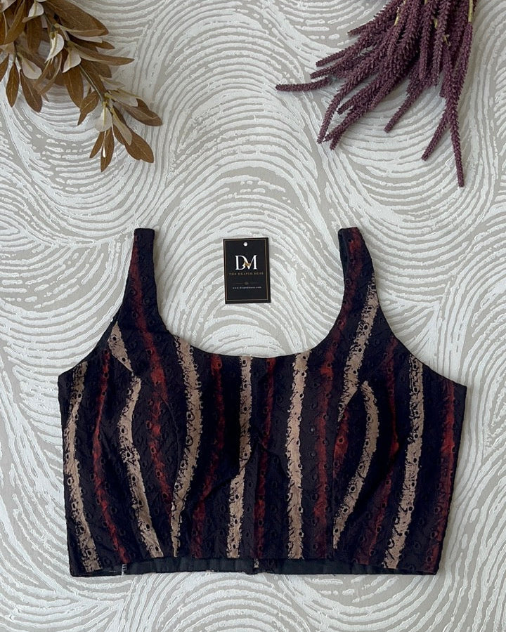 Black Ajrakh Blouse in Premium Hakoba Cotton